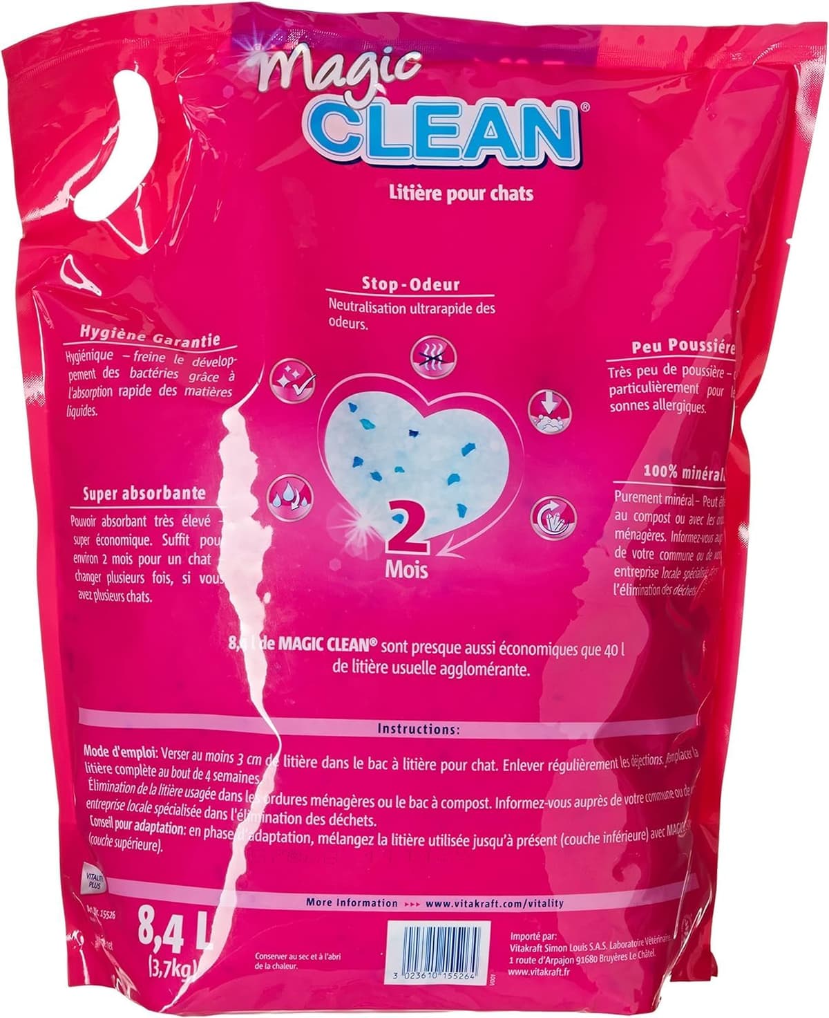 Vitakraft Magic Clean Classic, Arena no aglomerante para Gatos, Fabricada con microesferas minerales, inhibe Las bacterias, Especialmente Baja en Polvo, Tiene una duración de 8 semanas (1x 8,4l) — view 2