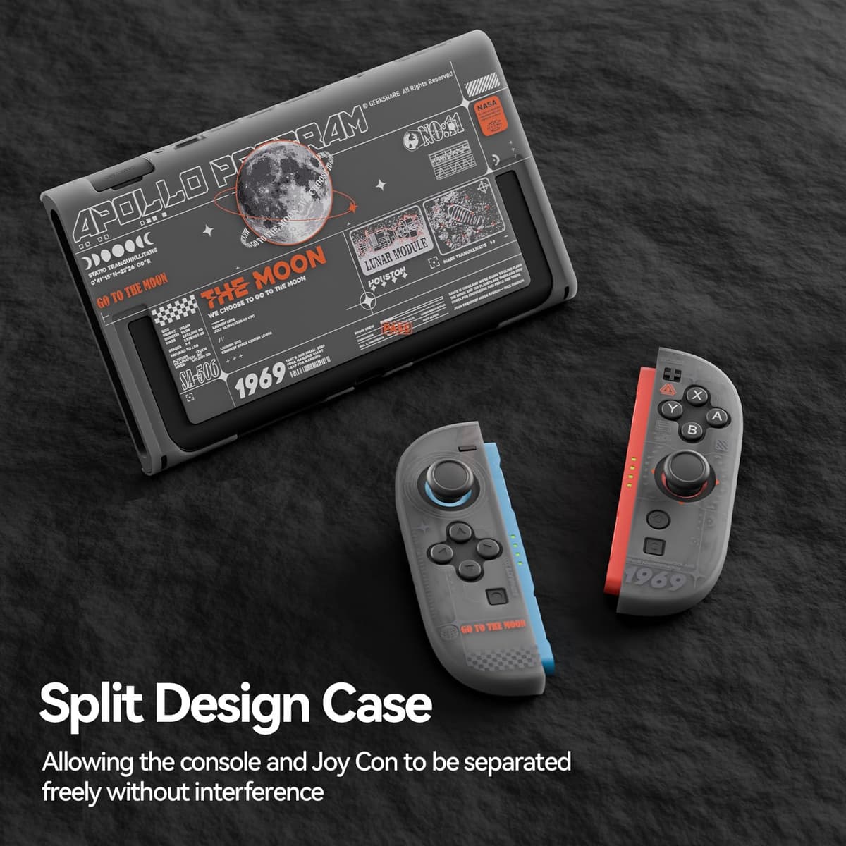 GeekShare Hard Case Compatible with Switch 2 (2025), Anti-Scratch Transparent Protective Cover Compatible with Switch 2 with Detachable JC handle, The Moon — view 3