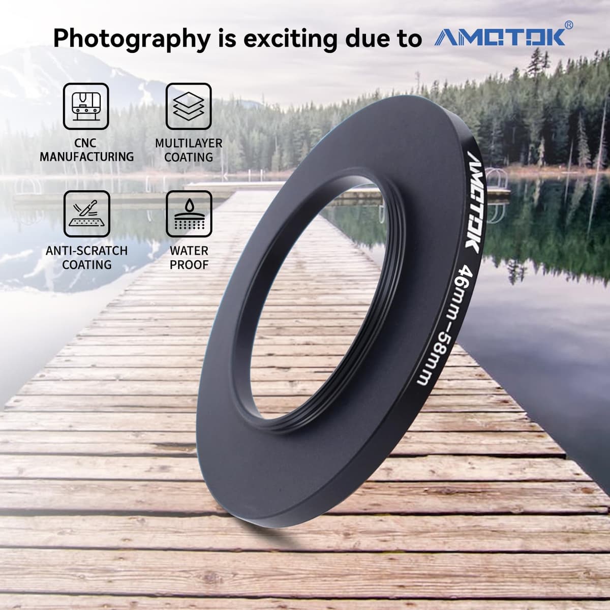 46mm Lens to 58mm Camera Lens Adapter,46mm to 58mm Filter Step-Up Adapter Ring,Compatible All 58mm Filter Accessory — view 3