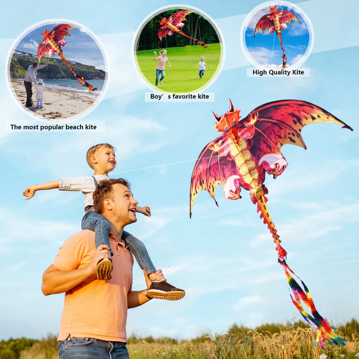 Laptony Dragón Cometa Precioso para Juegos y Actividades al Aire Libre, Fácil de Volar y Montar, Cometa para Deportes al Aire Libre de Verano en Parque o Playa — view 5