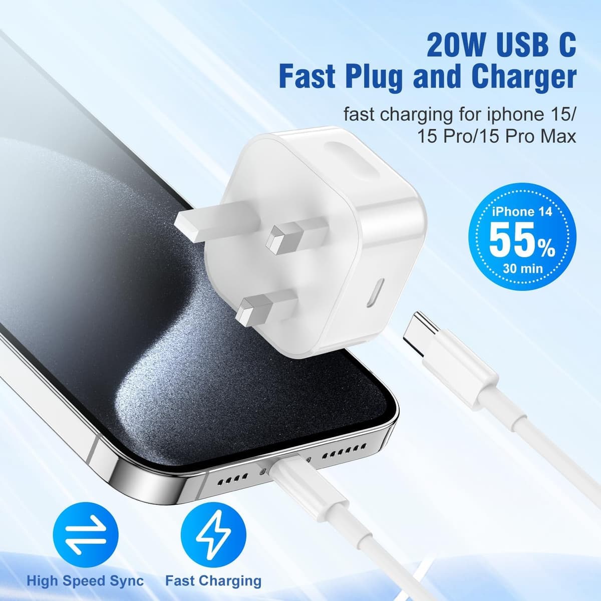 2Pack for iPhone 17 16 15 Charger, USB C to USBC Charging Cable and 20W Apple Fast Charger Plug for iPhone 17 Air/16 Pro/16 Pro Max/16e/15 Pro/15 Plus/iPad Pro Air/Mini — view 2