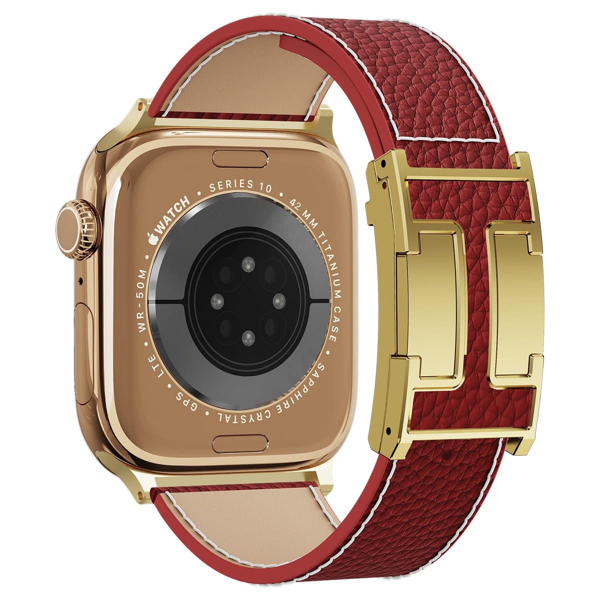 Leather Watch Band with Magnetic Buckle,Dressy Apple Watch Ultra Leather Band Rugged Durable Replacement Strap for Men & Women — view 36