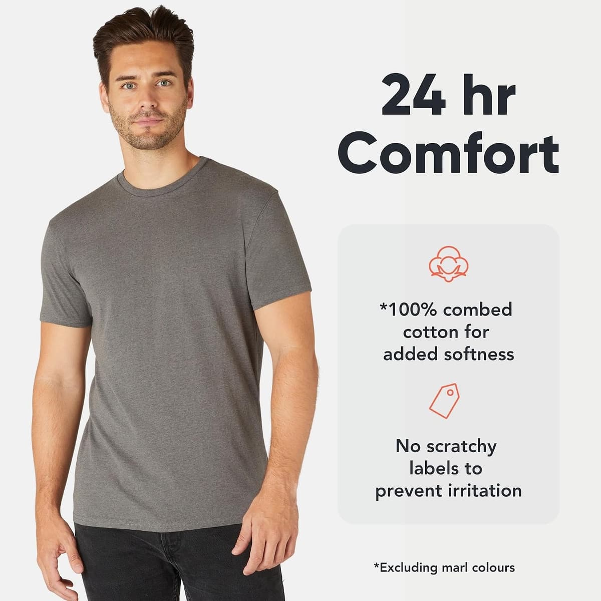 FM London 3/5-Pack Mens T Shirt - Premium Weight T-Shirts for Men with Lightly Fitted Design - Super Soft - Made with 100% Cotton - Stretch Fit for Any Occasion - Durable Comfort Fit M Black, Grey, White, Navy, Charcoal (5 Pack) — view 2