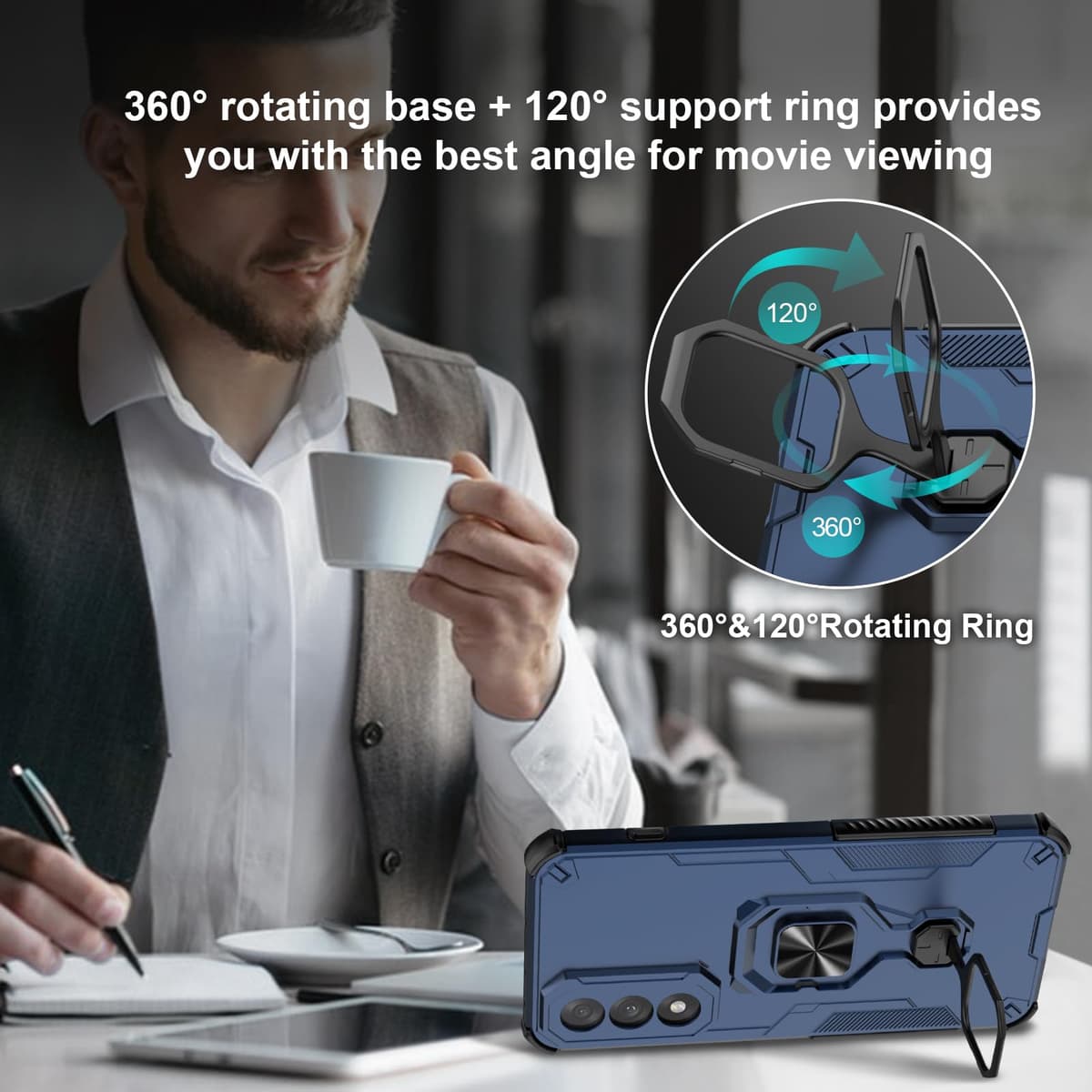 Funda para CMF Phone 2 Pro, Carcasa Antigolpes con Soporte anular metálico, Case Protectora de Grado Militar, Negro — view 999