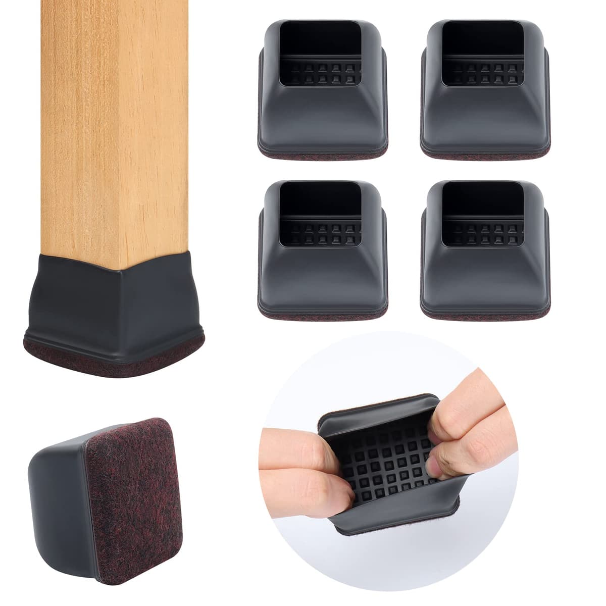 Ezprotekt Protectores de Suelo Transparentes para Patas de Silla 20-28mm, 16 Tapones de Silicona con Fieltro Envuelto, Fundas de Silicona Redondo — view 40