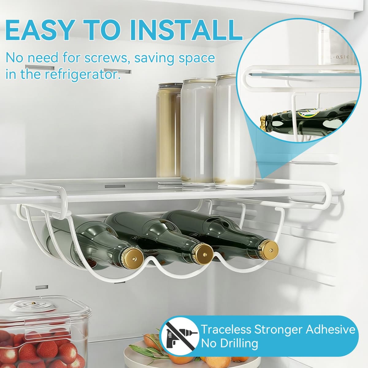 Botellero para frigorífico, Soporte para Botellas de Vino, botellero para frigorífico con Capacidad para 3 Botellas, botellero para Armario Interior, despensa para frigorífico — view 2