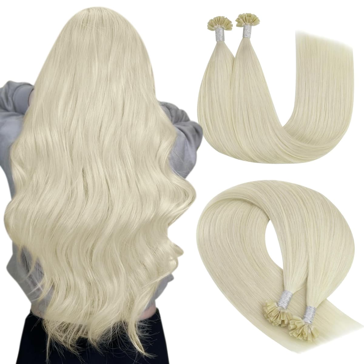 YoungSee Nano Hair Extensions Blonde 16inch Nano Beads Hair Extensions Warm Ash Blonde Highlight Bleach Blonde Nano Ring Hair Extension Highlight for School Soft Cold Fusion 50s 50g — view 19