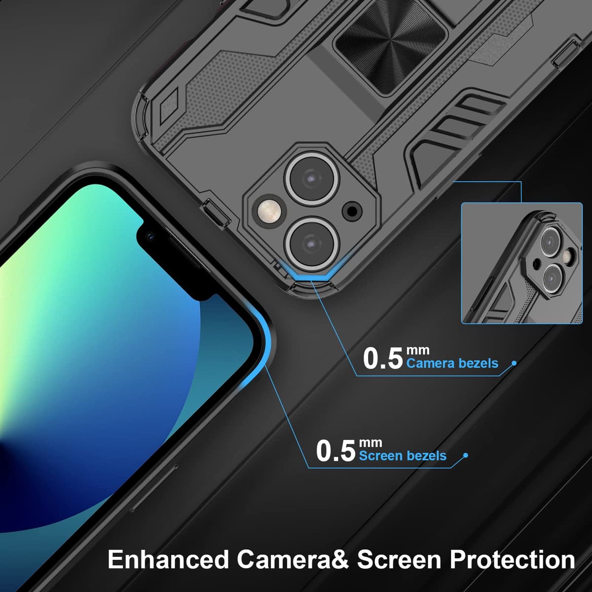 Funda para CMF Phone 2 Pro, Carcasa Antigolpes con Soporte anular metálico, Case Protectora de Grado Militar, Negro — view 1712