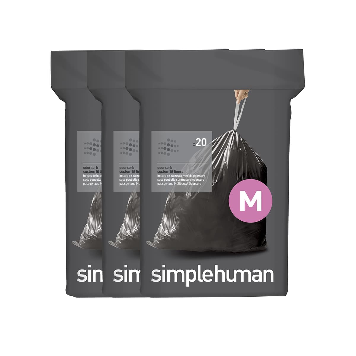 simplehuman CW0408 3 x paquete de 20 bolsas de basura a medida (60 bolsas), código V, plástico blanco — view 29