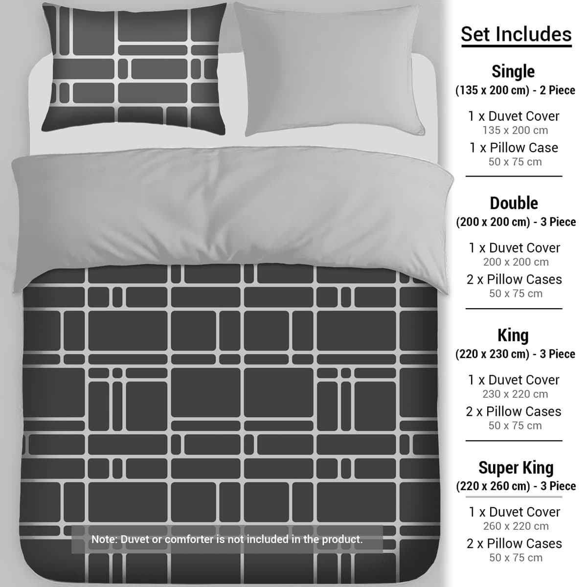 Pamposh 3 Pcs Single Duvet Cover Set with Matching Black Single Fitted Sheet 40 cm Extra Deep Pocket - UltraSoft Breathable Premium Microfibre Reversible Quilt Cover Bedding Set For All Seasons — view 35