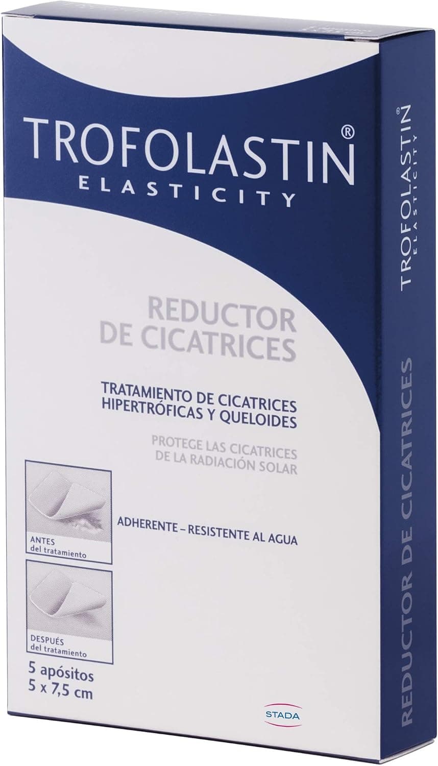 Trofolastin, Reductor de Cicatrices, Apósitos Adhesivos para Cicatrices Hipertróficas y Queloides, Quemaduras y Cortes, Tamaño 5x7,5cm, 5 Unidades