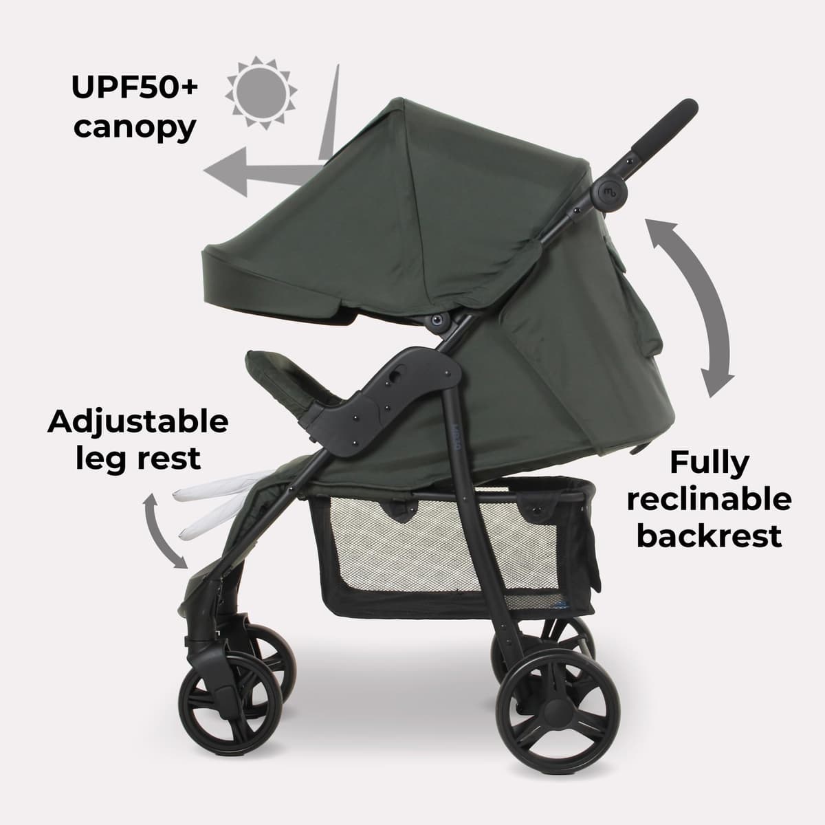 My Babiie MB30 Pushchair – from Birth to 4 Years (22kg), Easy Compact Fold, Large Shopping Basket, Adjustable Handle, Stroller Includes Cup Holder, Rain Cover – Forest Green — view 3