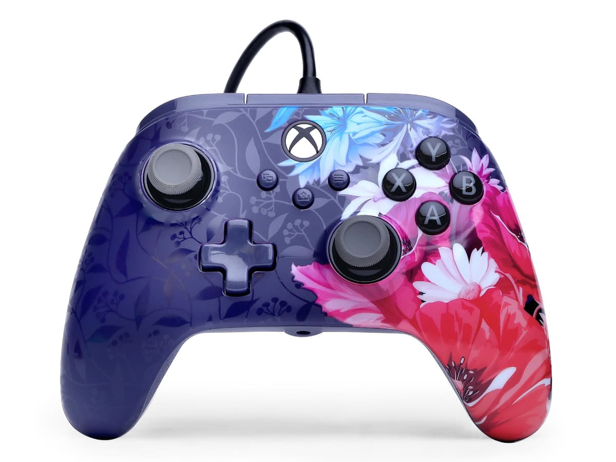 Mando con cable PowerA Advantage Plus para Xbox Series X|S - Flor nocturna, con licencia oficial, controles analógicos de altura regulable, controles analógicos con efecto Hall, botones asignables