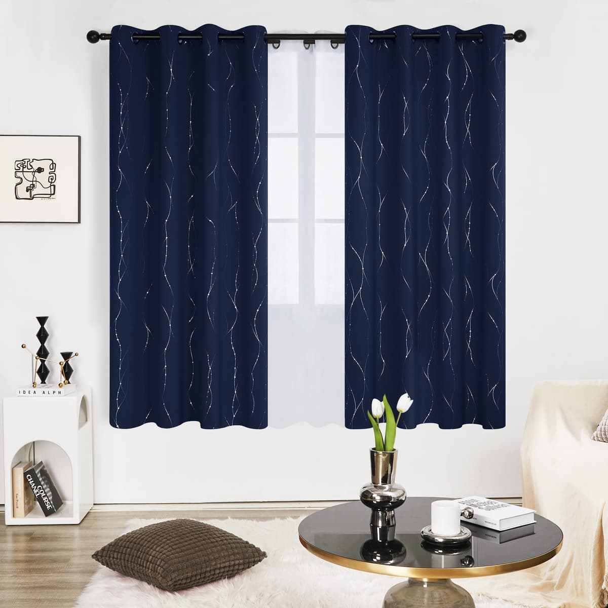 Deconovo Thermal Insulated Blackout Curtains Energy Saving Decorative Room Darkening Curtains Nursery Curtains for Kitchen 66 x 72 Inch Navy Blue 2 Set of 2 — view 2