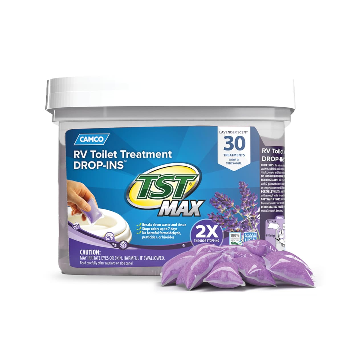 Camco TST MAX RV Toilet Treatment Drop-INs - Control Unwanted Odors & Break Down Waste and Tissue - Safe Septic Tank Treatment - Orange Scent, 30-Pack (41183) — view 21