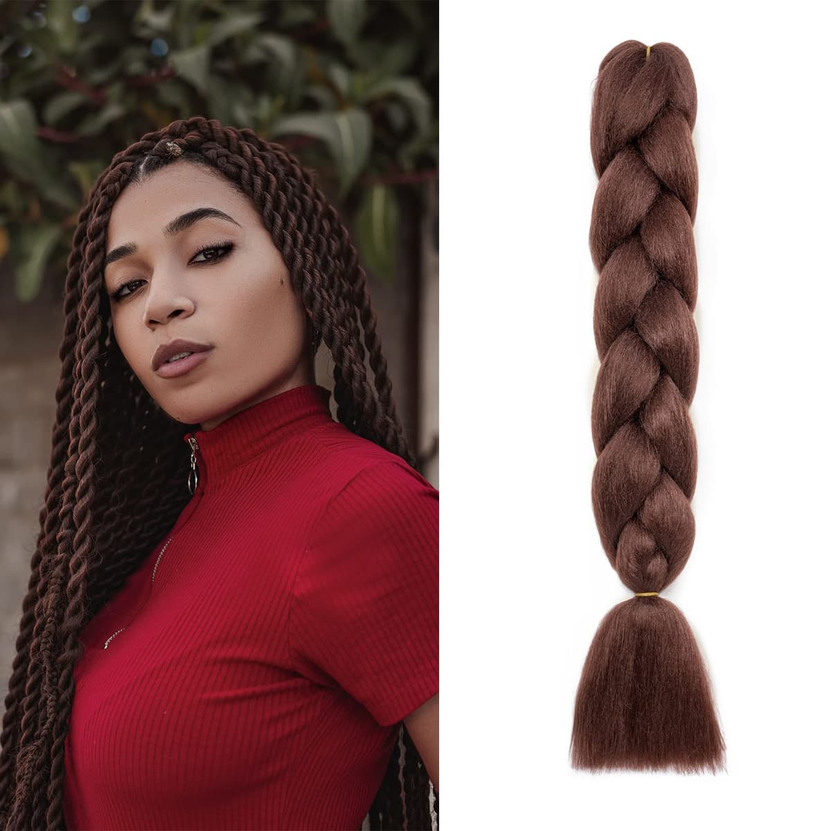 60cm Extensiones de Pelo Trenzas Africanas Castaño Oscuro Extensiones para Trenzas Africanas 1 pcs 100g Kanekalon Pelo para Trenzas Africanas Sintetico Extensiones de Trenzado Cabello Braiding