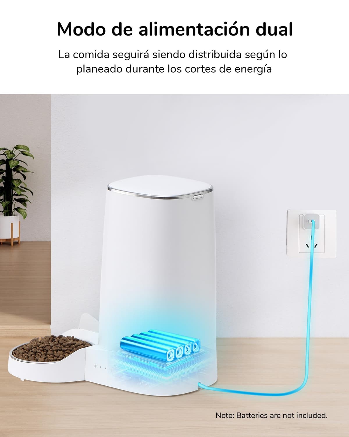FUKUMARU WiFi Automatic Cat Feeder, 4L Food Dispenser for Dog/Cat with Two Bowls, Customized Program of Automatic Feeding, Battery Operated and Electrical Wiring, White — view 7