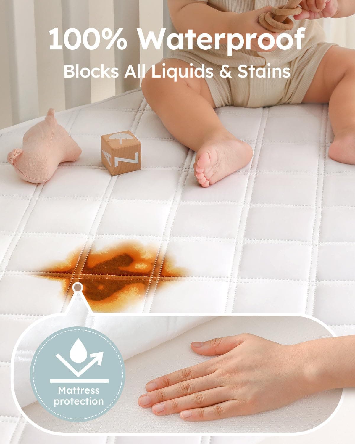 Yoofoss Waterproof Baby Mattress Protector 70 x 140 cm Adjustable Fitted Sheet Removable and Washable for Cot Bed — view 2