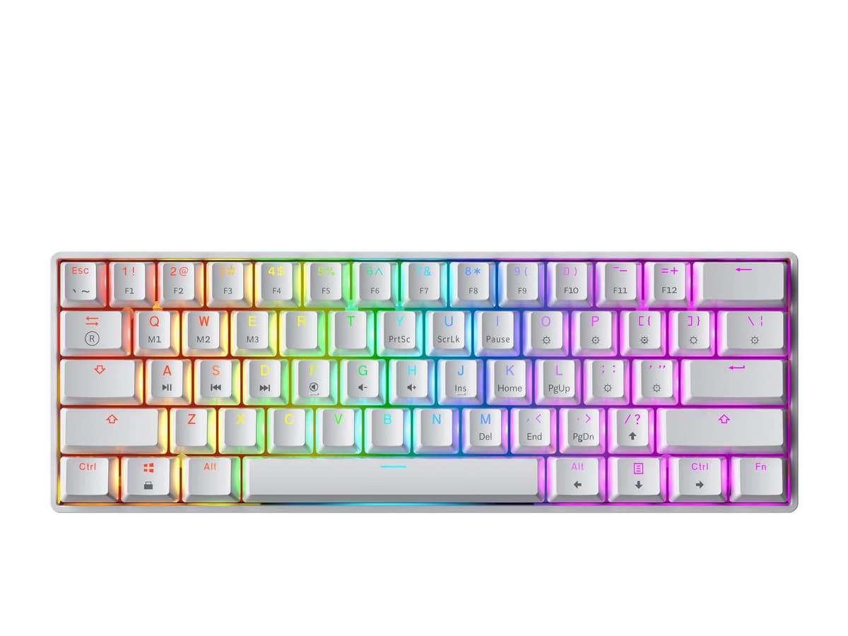 GK61 Mechanical Gaming Keyboard - 61 Keys Multi Color RGB Illuminated LED Backlit Wired Programmable for PC/Mac Gamer (Gateron Optical Brown, White)
