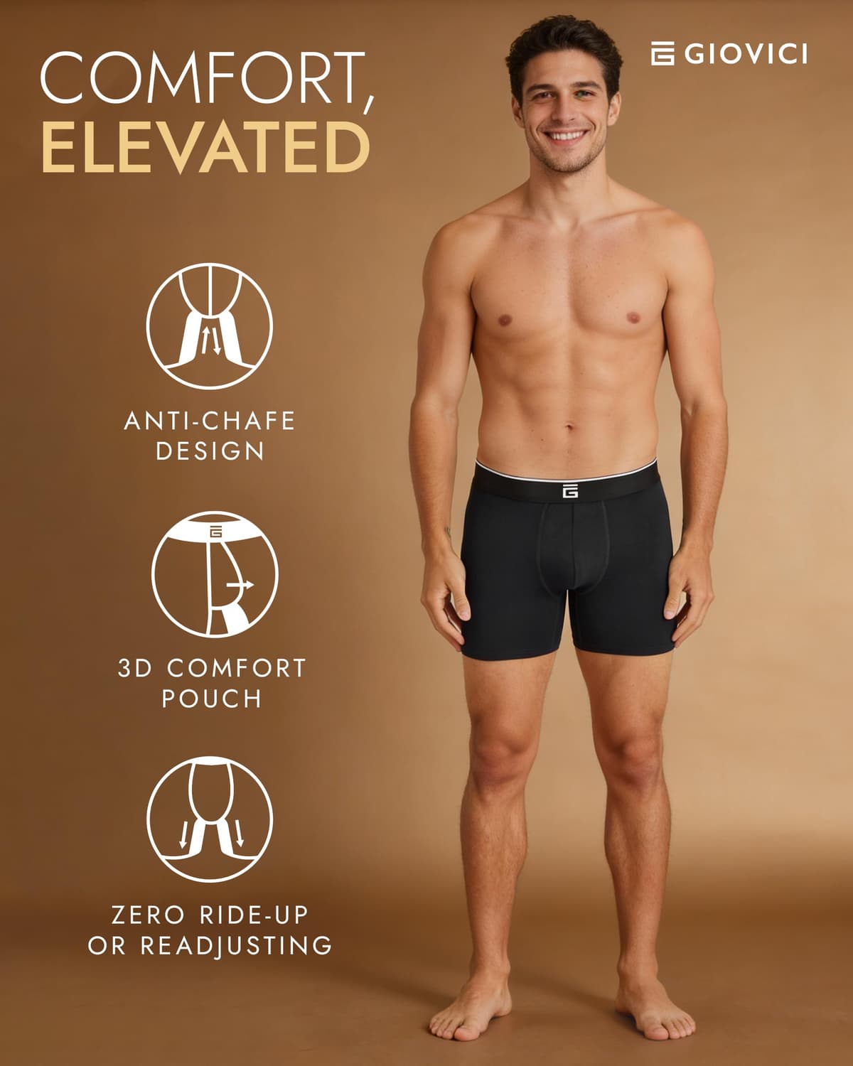 Giovici Mens Boxers Bamboo Anti Chafing Soft Comfortable Boxer Briefs Longer Leg - Boxer Shorts Multipack - Moisture Wicking Technology — view 4