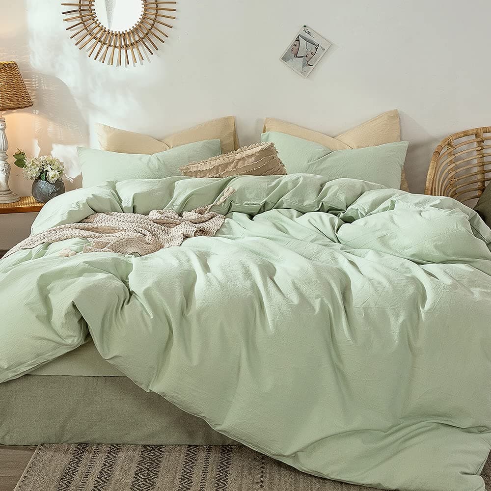MooMee Bedding Duvet Cover Set 100% Washed Cotton Linen Like Textured Breathable Durable Soft Comfy (Tannish Linen Grey, King) — view 129