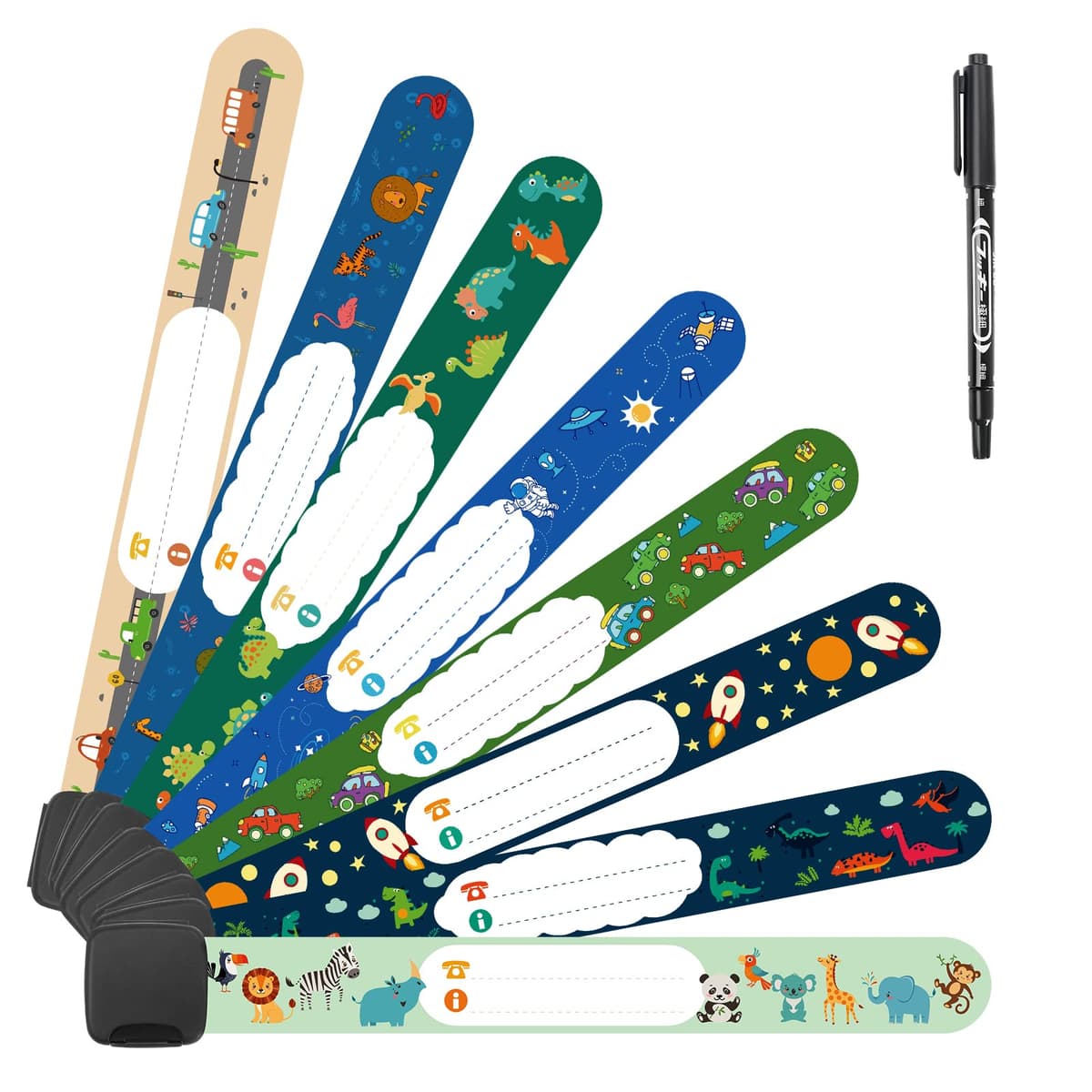Vicloon Pulsera Identificativa Niños + Marcador, 8 piezas Pulsera Seguridad Anti perdida Pulsera de Emergencia Impermeable Reutilizable para Niños Niñas Bebé Arneses de seguridad Bebé