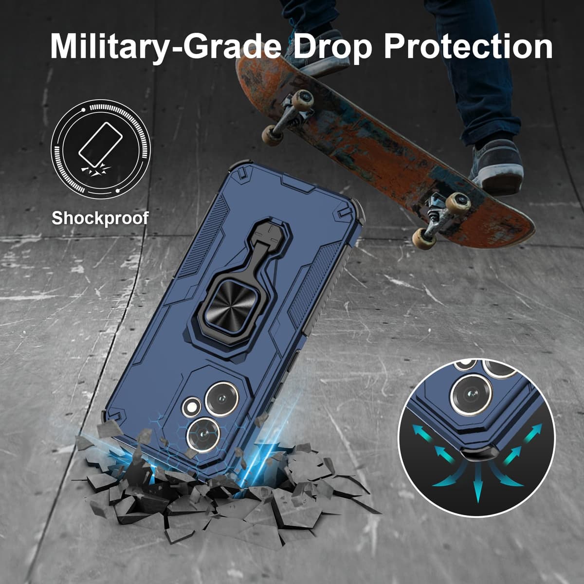 Funda para CMF Phone 2 Pro, Carcasa Antigolpes con Soporte anular metálico, Case Protectora de Grado Militar, Negro — view 468