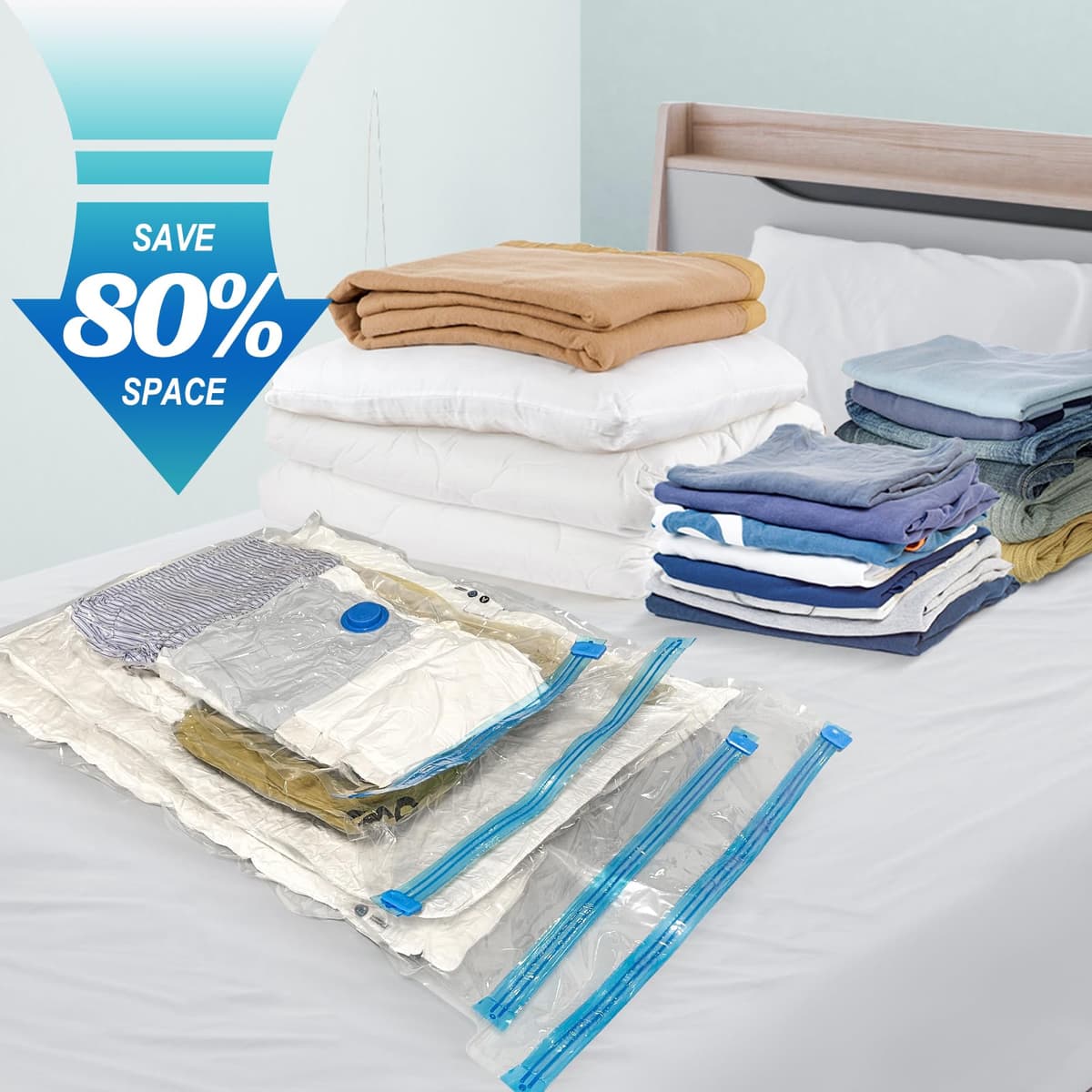 Vacuum Storage Bags with Hand Pump, Plastic Packaging Bags, 80% Space Saver Vacuum Seal Bags for Clothing, Travel Lugggage, Blankets, Comforters, 10 Small — view 2