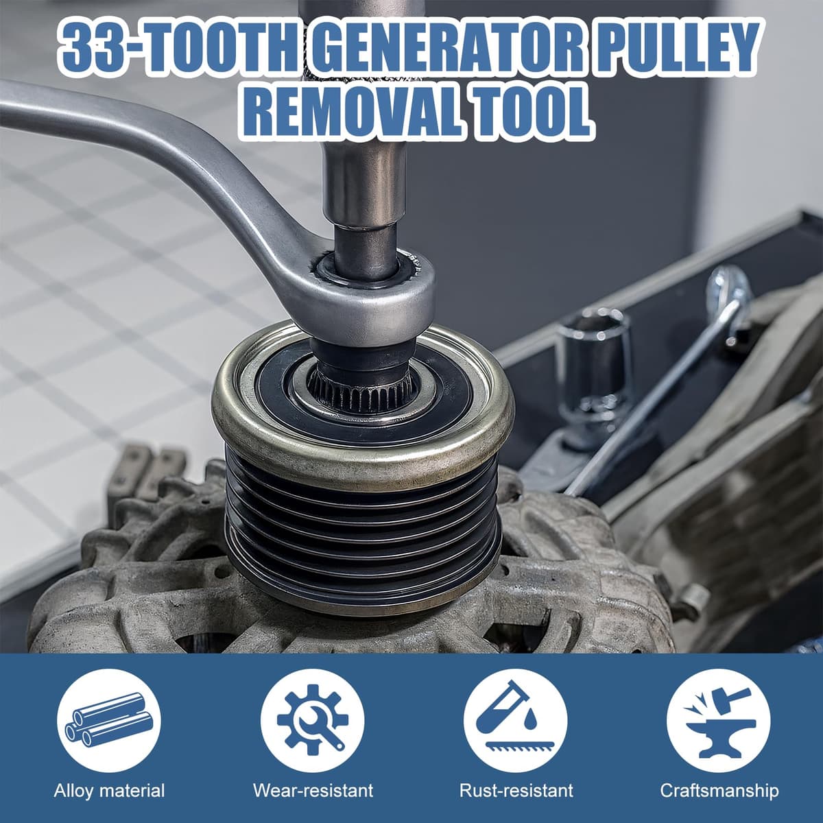 Generador Polea Desmontaje, 2 unids Herramientas de Desmontaje Polea Alternador, 33 Spline Desmontaje Rueda Libre Alternador, para el Embrague del Alternador para el Coche — view 5
