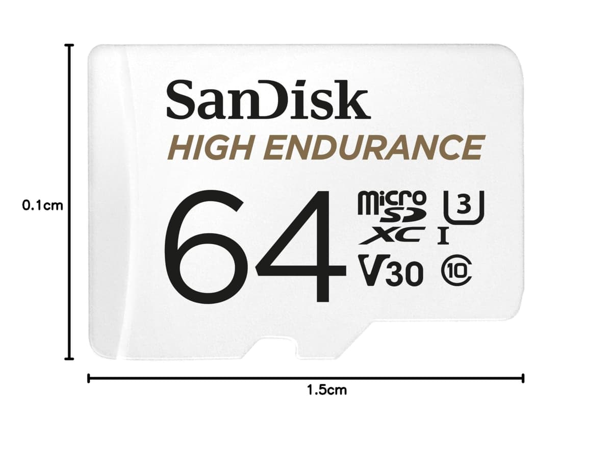 SanDisk HIGH ENDURANCE Video Monitoring for Dashcams & Home Monitoring 64 GB microSDXC Memory Card + SD Adaptor, Up to 100 MB/s read and 40 MB/s Write, Class 10, U3, V30, White — view 3