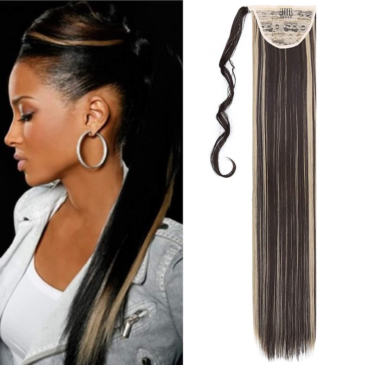 17"(43cm) SEGO Ponytail Long Synthetic Hair Looks Natural [Red Brown/Orange] Clip in Hair Extensions Curly Tail Ponytail Extension (90g) — view 96