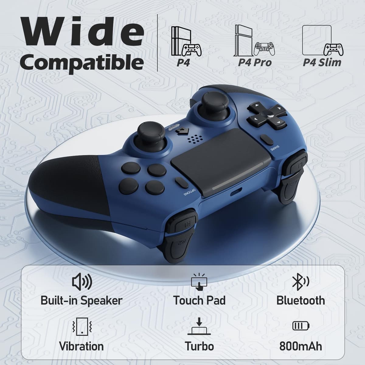 CHEREEKI Mando Inalámbrico para PS4, Pro y Slim con Doble Vibración, Giroscópico, Turbo, Touchpad y Conector de Audio — view 2