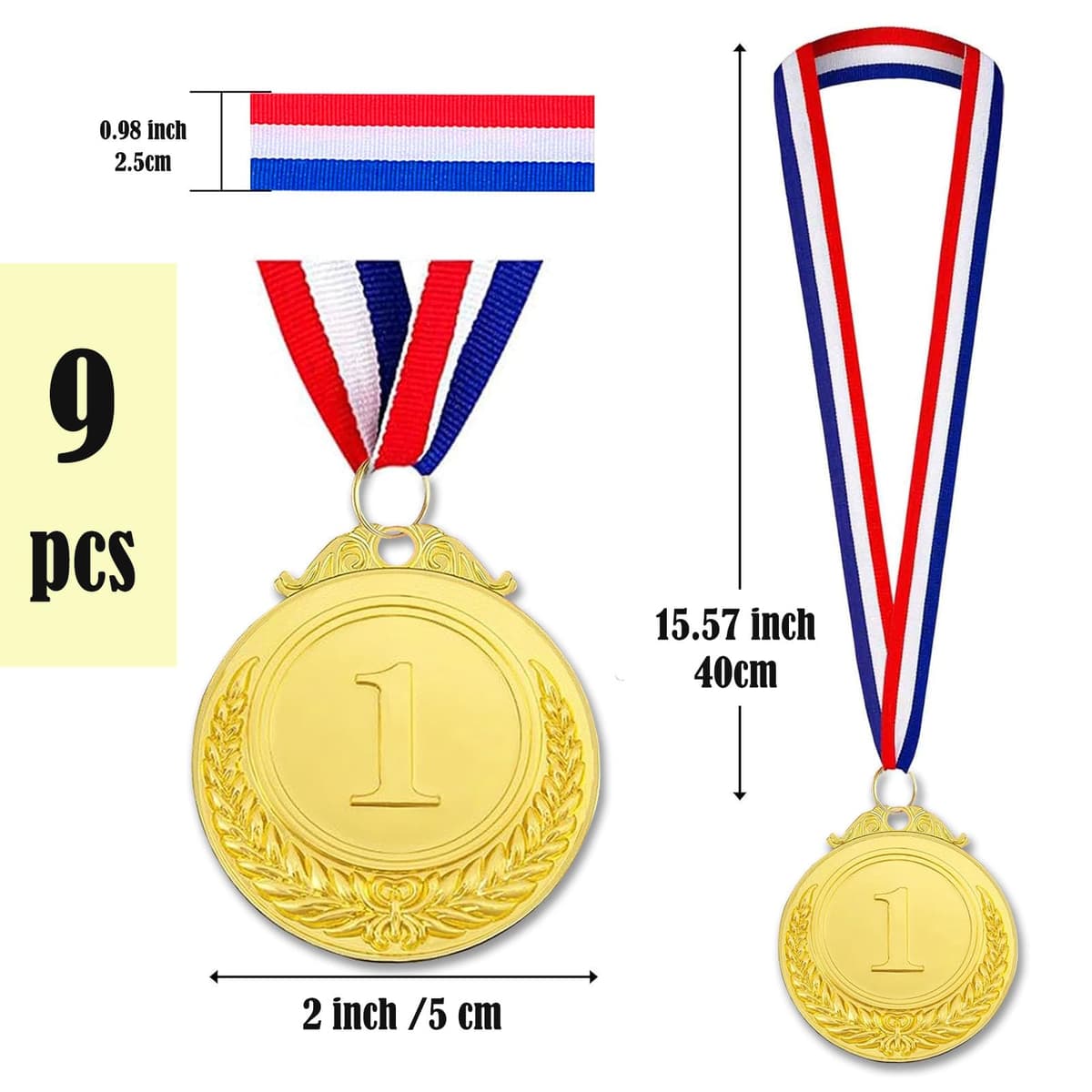 9 Piezas Ganador Medallas de Metal, Medallas de Oro Medallas de Plata Medallas de Bronce con Cintas para Niños Fiestas Decoraciones y Premios Deportivos Día del Deporte Escolar 5.0cm — view 3