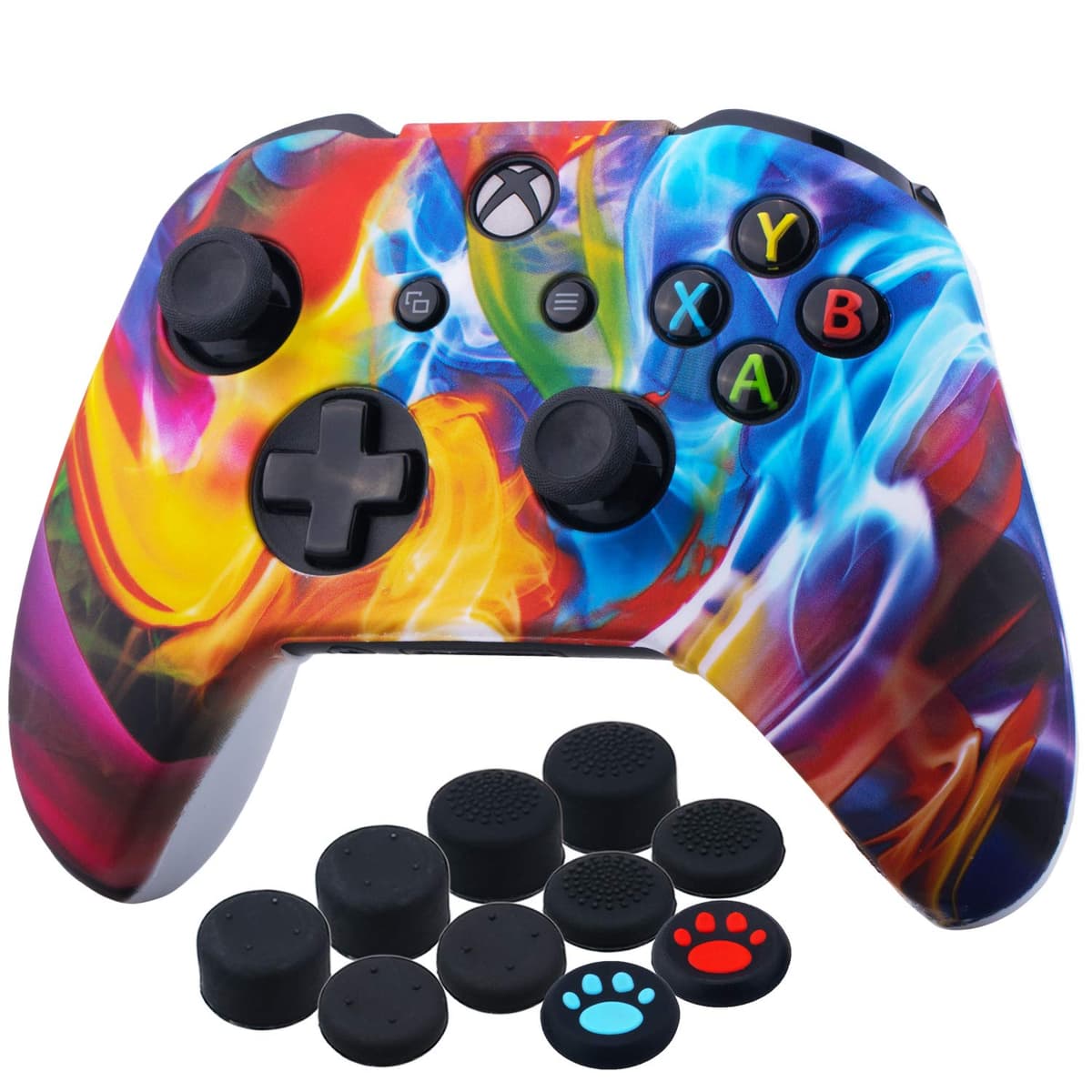 Yorha Impresión Caucho de Silicona Funda Skin Case Carcasas Piel para Xbox One S/X Mando Controller x 1 (Calavera comica) con Agarres para el Pulgar Thumb Grip Pro x 8 — view 8