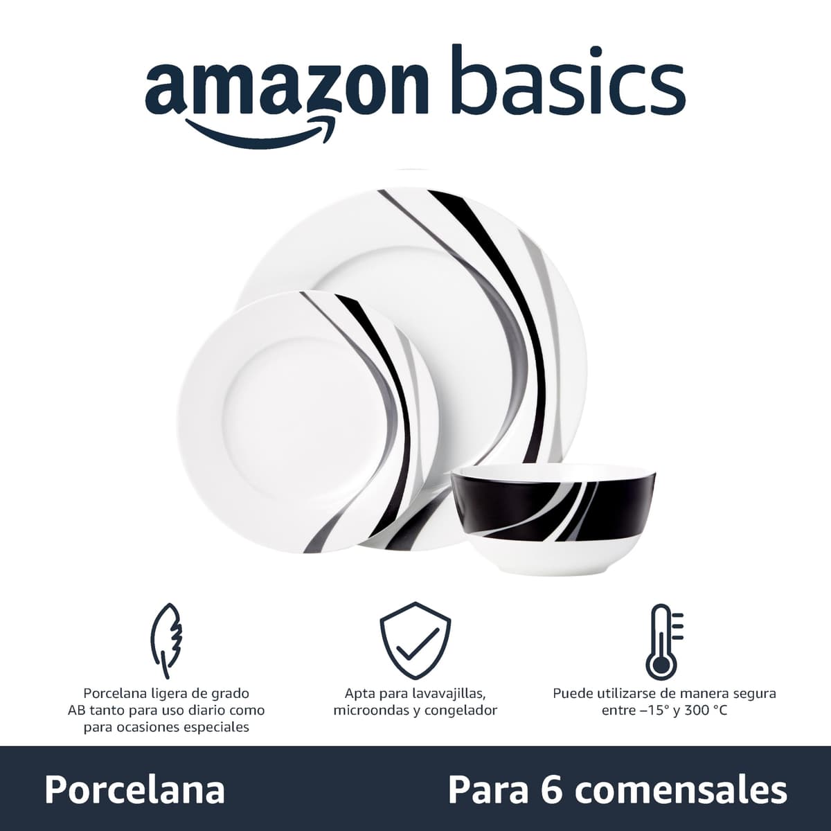Amazon Basics Vajilla de 18 Unidad, Remolino, 6 servicios — view 2