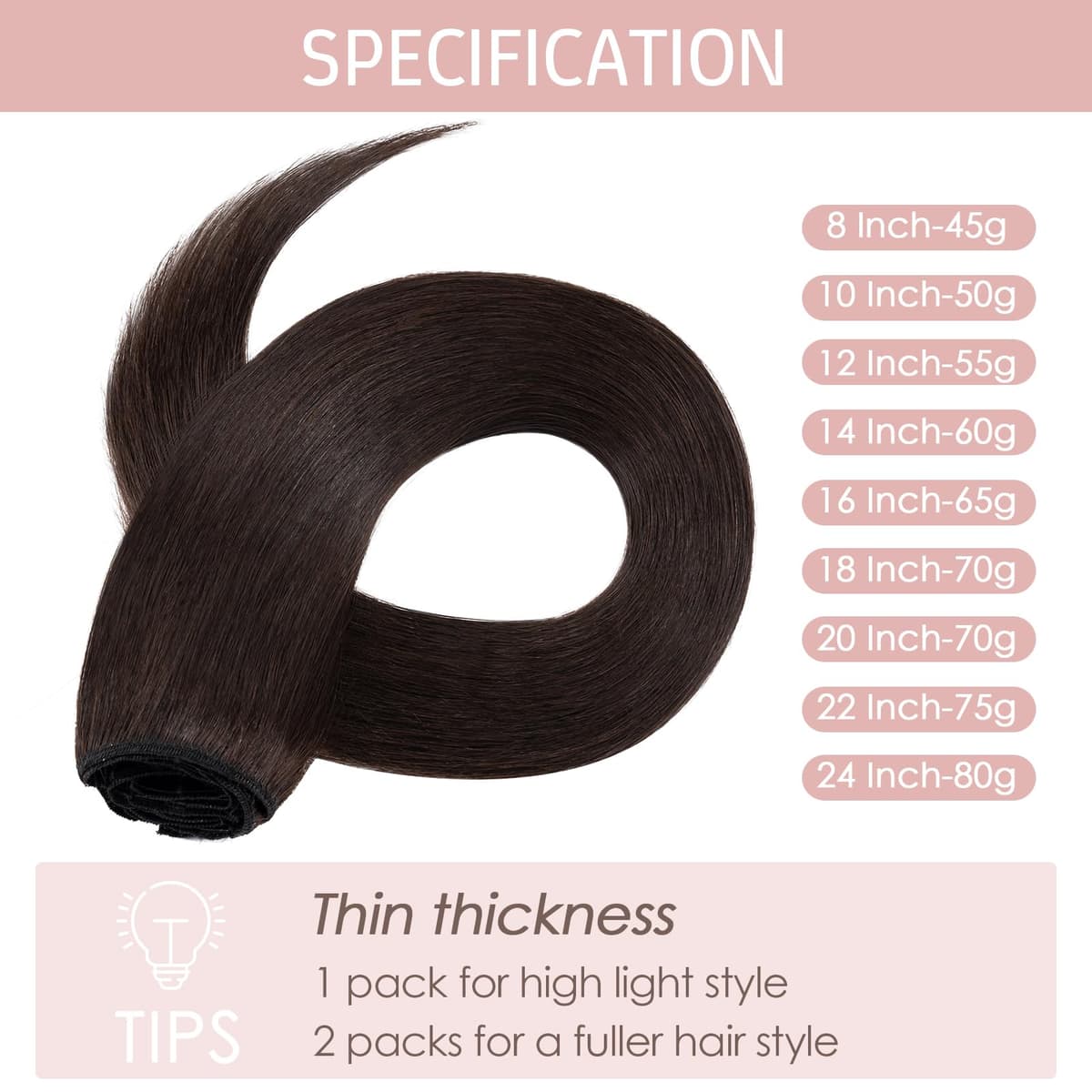 Silk-co 10inch Hair Extensions Clip in Hair Extension Human Hair #04 Medium Brown -Basic Thickness-Thin Weft- 8 Pieces Real Remy Straight Hair Extensions[50g] — view 173