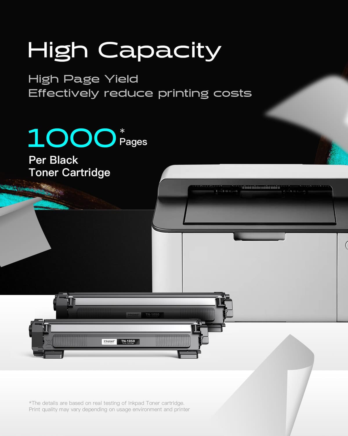 iNKPAD TN1050 TN-1050 Toner Compatible para Brother TN1050 para Brother HL-1210W DCP-1610W HL-1212W DCP-1612W HL-1110 DCP-1510 HL-1112 DCP-1512 MFC-1910W MFC-1810 Impresora (2 Negro) — view 3