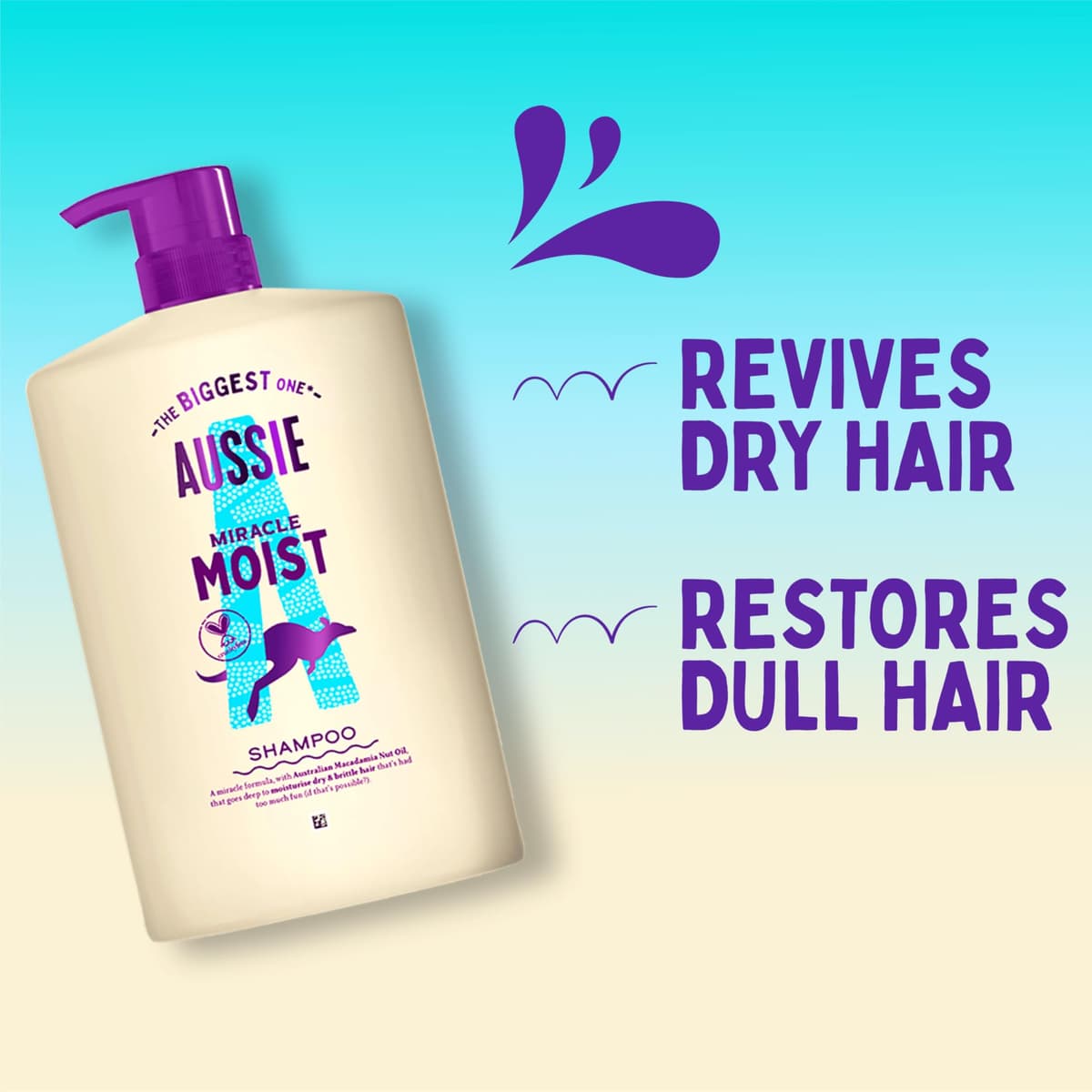 Aussie Miracle Moist Shampoo 1L, XXL Value pack. Moisturizing Formula to Revive & Restore Damaged, Brittle and Dry Hair. With Australian Macadamia Nut Oil, Cruelty-Free — view 2