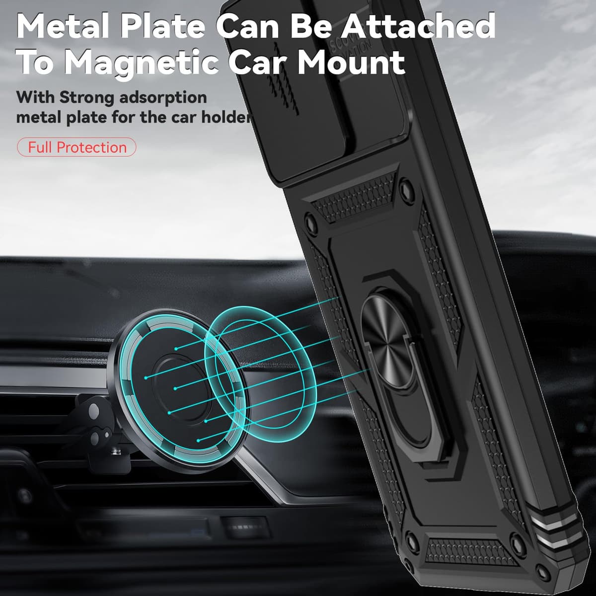 Jiyu Funda Compatible con Xiaomi Redmi 13C/ Poco C65 Carcasă Armor Militar Cubierta de Cámara Deslizante Proteger Fundas con 360 Full Protección Anillo Soporte Silicona Estuche Cover Case,Negro — view 4