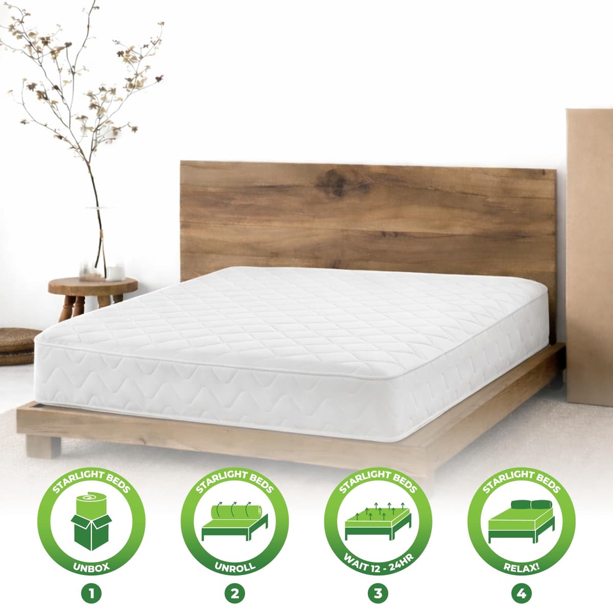 Starlight Beds Single Mattress – Memory Foam Mattress with Springs, Maximum Value, 18cm Deep, Plush, White,(90cm x 190cm) — view 5