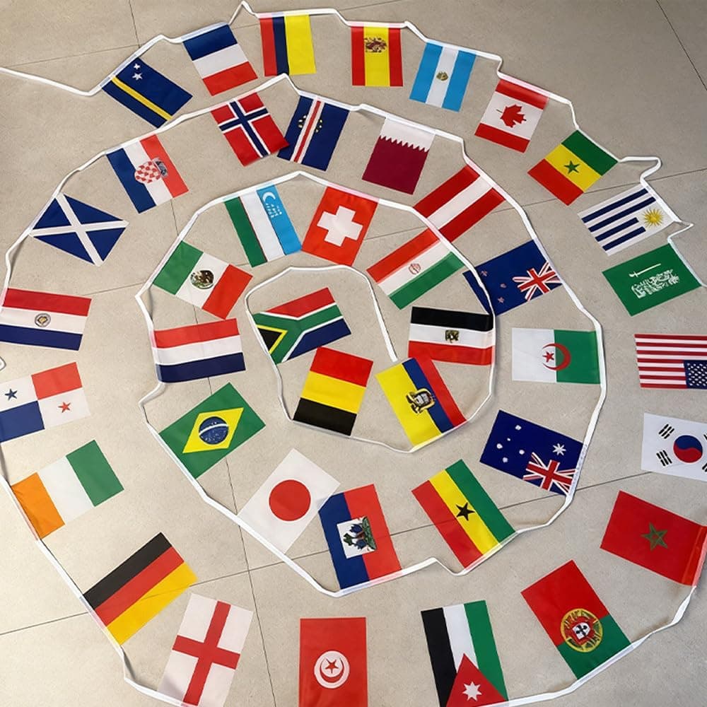 World Cup Bunting Flags 48 Teams Flags, 15M 48pcs Bunting Flags Double Sided Fabric Banner for 2026 World Cup Football Party Decoration — view 2