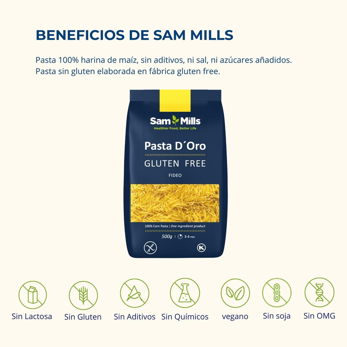 Sam Mills - Fideos Sin Gluten - 1 paquete de 500 g - 100% Harina de Maíz - Fabricado en Instalaciones Sin Gluten - Mejora el Tránsito Intestinal - Ideal para Dietas Veganas — view 5