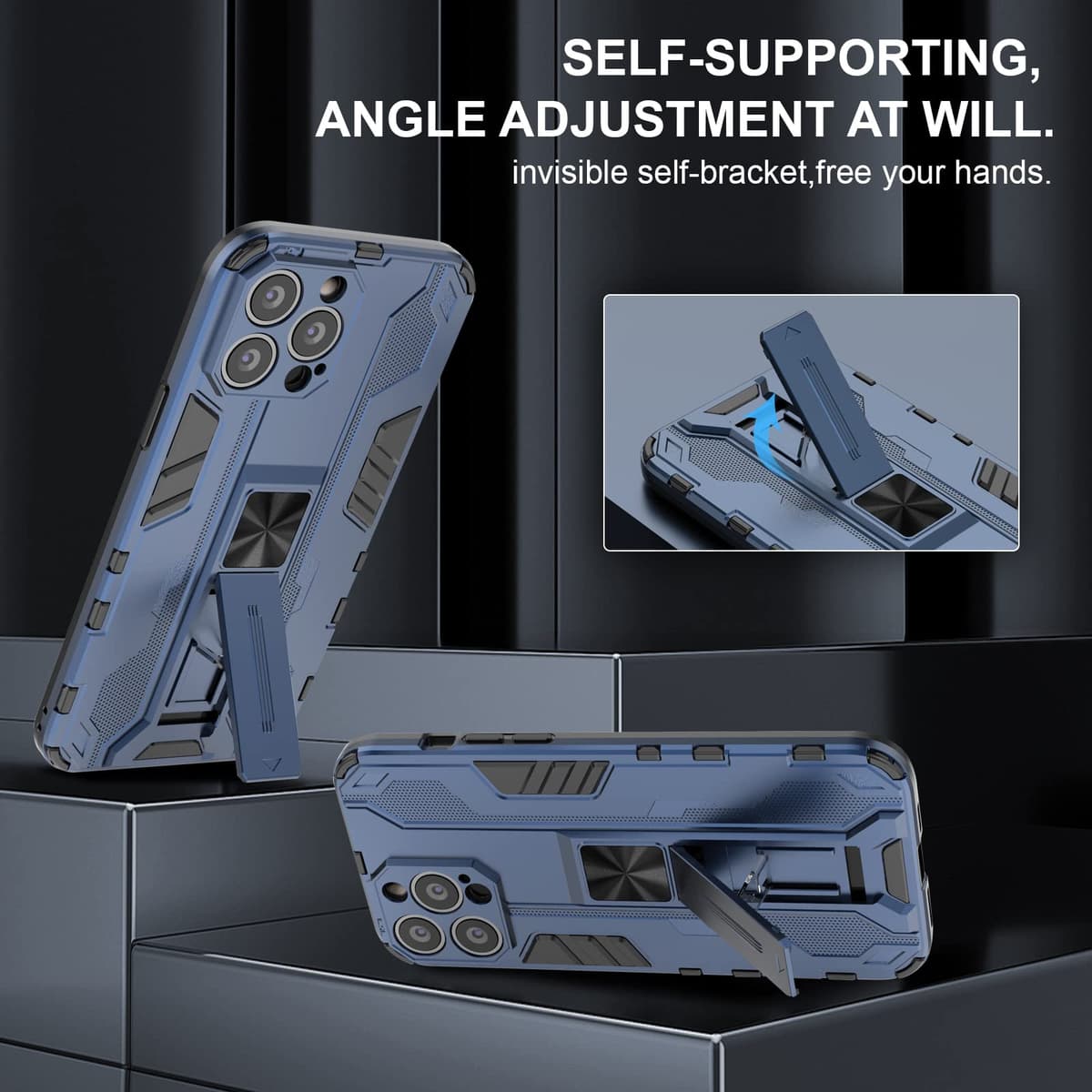 Funda para CMF Phone 2 Pro, Carcasa Antigolpes con Soporte anular metálico, Case Protectora de Grado Militar, Negro — view 828