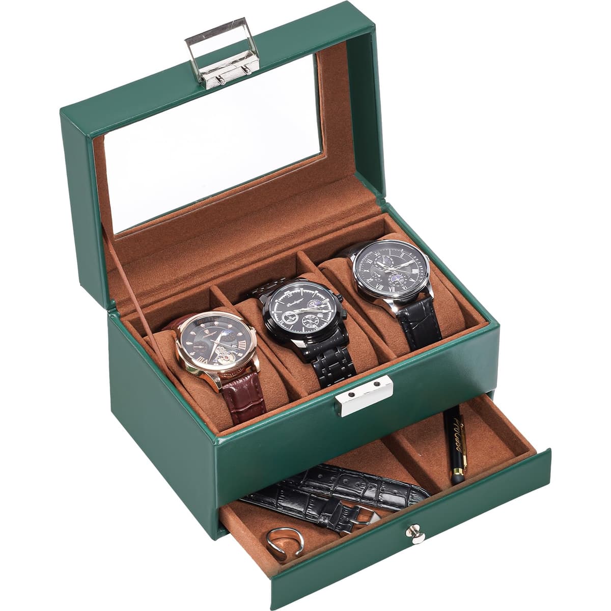 ProCase Caja de Relojes de 6 Ranuras con Cajón, Funda Organizadora de Reloj de 2 capas con Tapa de Cristal, Estuche de Almacenamiento para Hombres y Mujeres -Negro — view 18