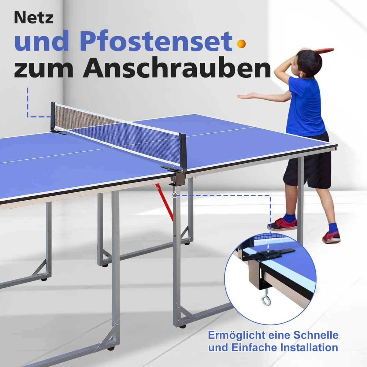 GYMFLEX Mesa de ping pong plegable, 182 cm x 91 cm, mesa de ping pong multifuncional, incluye red, 2 raquetas de ping pong y 3 pelotas — view 4