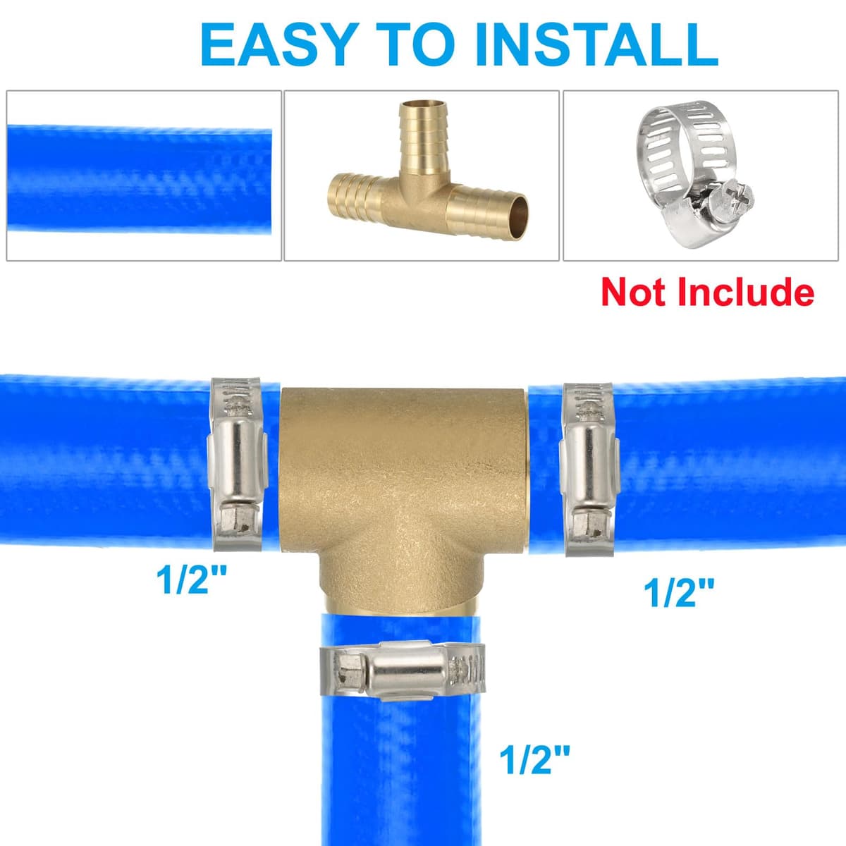 PATIKIL 1/2" Brass Tee Hose Barb Fitting, 3 Ways Union Intersection T Shape Barbed Split for Air Water Fuel Gas Liquid, Golden — view 5