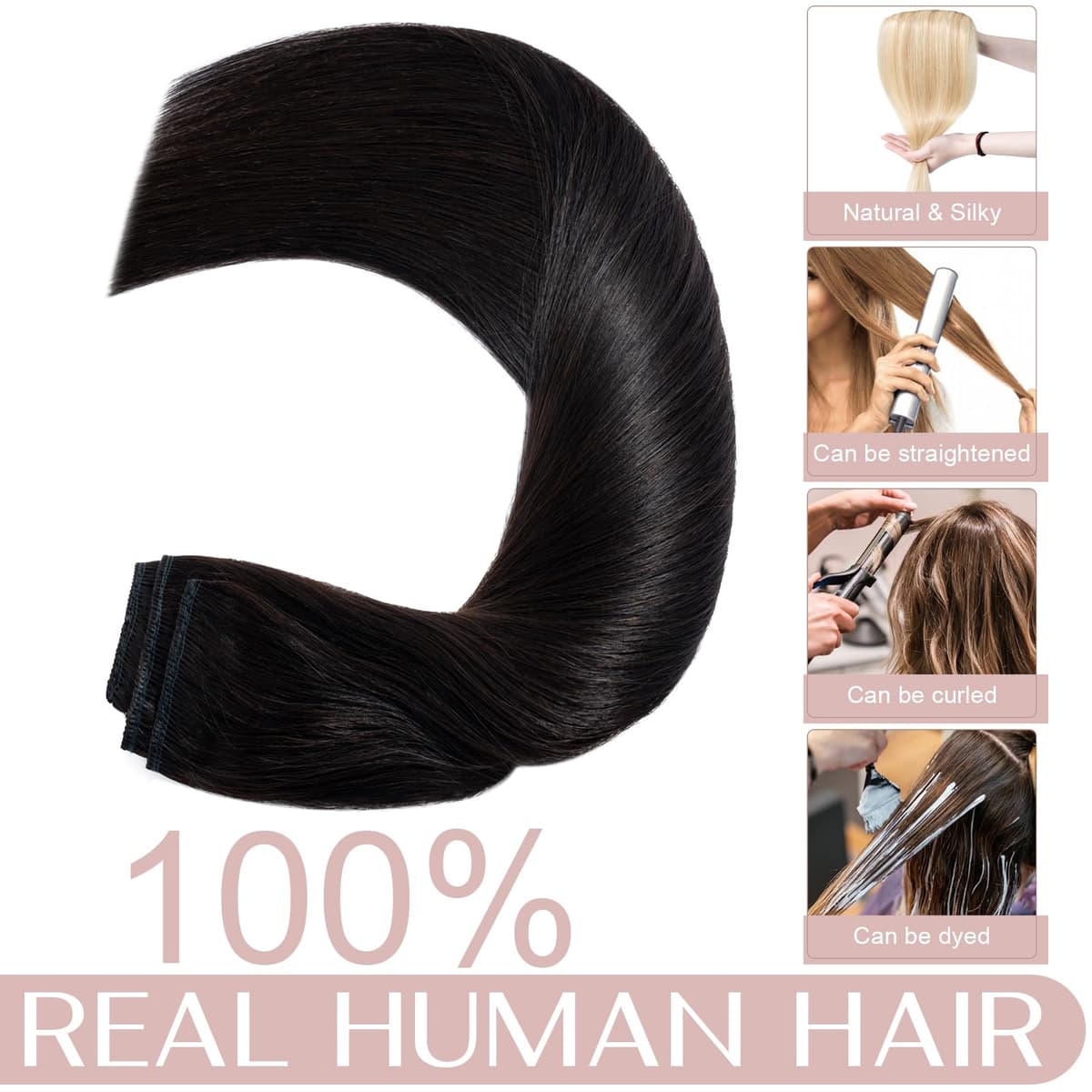20 inches SEGO One Piece Hair Extensions Clip in Human Hair [#1B Natural Black] Real Remy Hairpieces for Women 3/4 Full Head Straight Invisible (50g) — view 5
