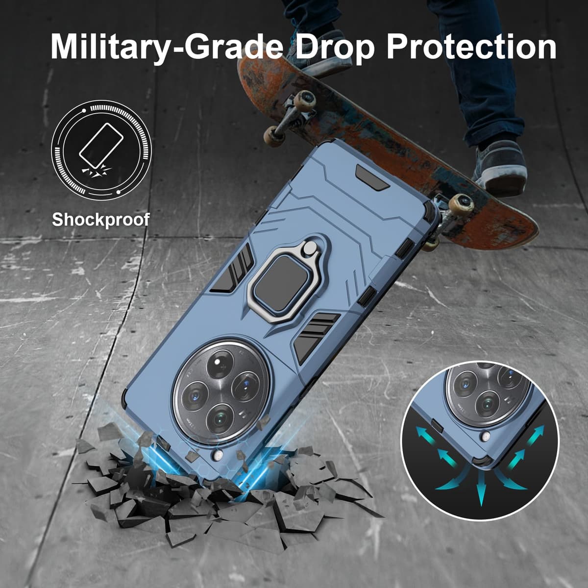 Funda para CMF Phone 2 Pro, Carcasa Antigolpes con Soporte anular metálico, Case Protectora de Grado Militar, Negro — view 1449