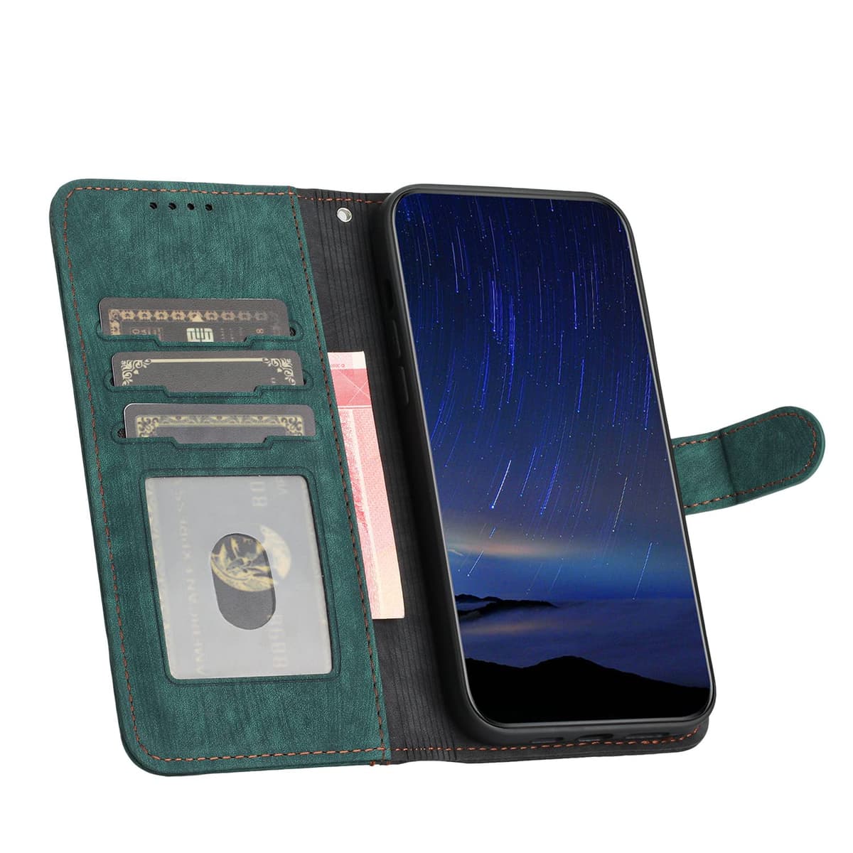 Funda Compatible con Samsung Galaxy A14 5G,Regalar 2 Piezas Protector de Pantalla.Flip Leather Edition,Funda de Cuero PU con Cáscara de TPU,[Soporte Plegable] [Cierre magnético]-Verde — view 3
