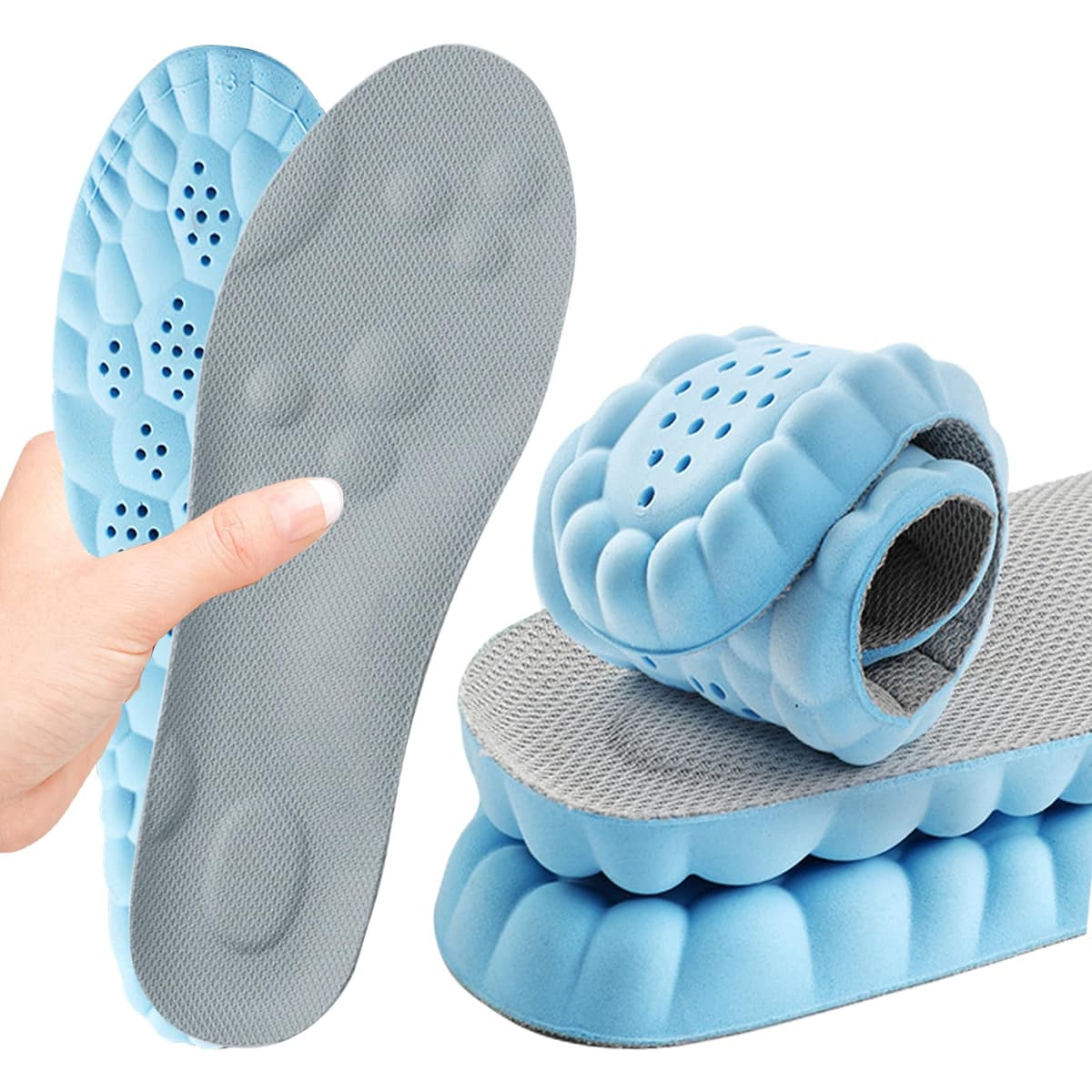 Memory Foam Insoles with Arch Support for Women Men,Comfort Massage Insoles Replacement Shoe Inserts for Trainers Sneakers Sports Shoes Work Boots,Breathable,Shock Absorption (5/5.5UK, Black) — view 9